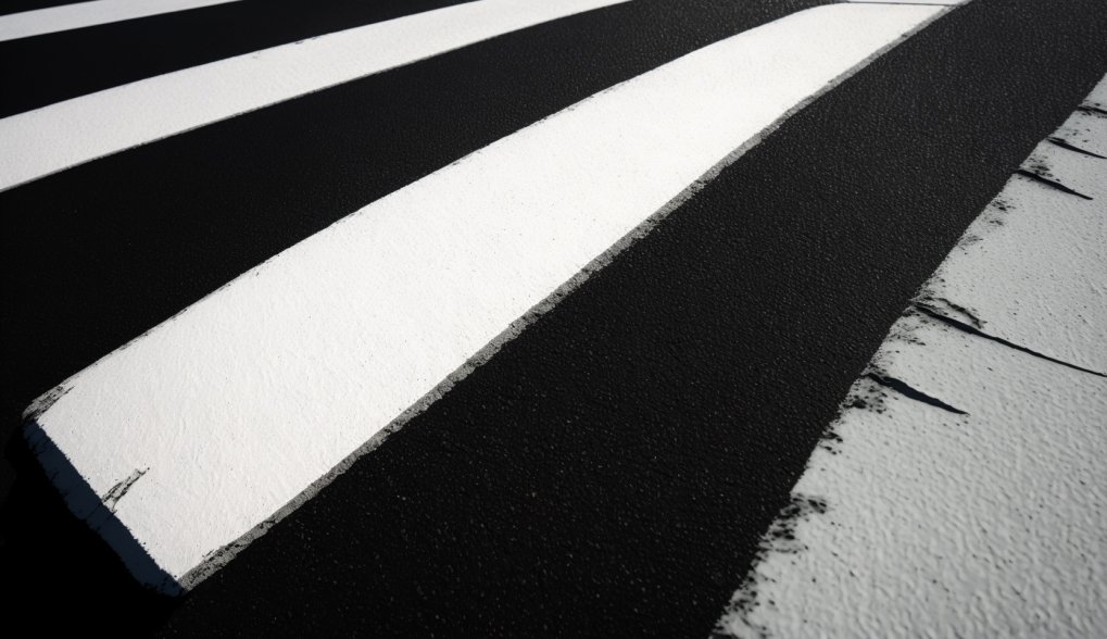 closeup of a white stripe of paint on asphalt