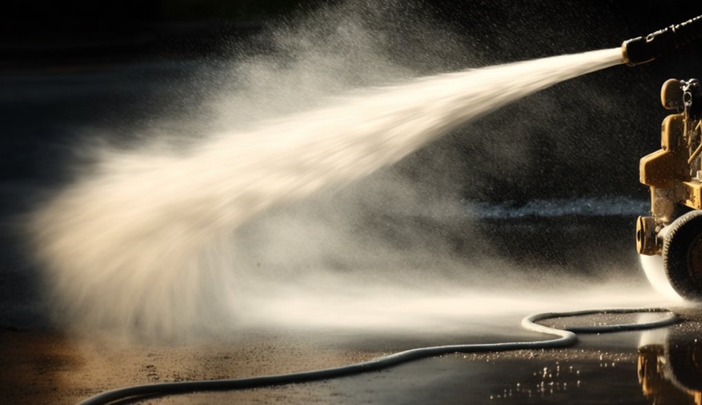 water being sprayed onto a parking lot