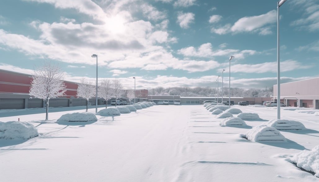 snow covered empty parking lot