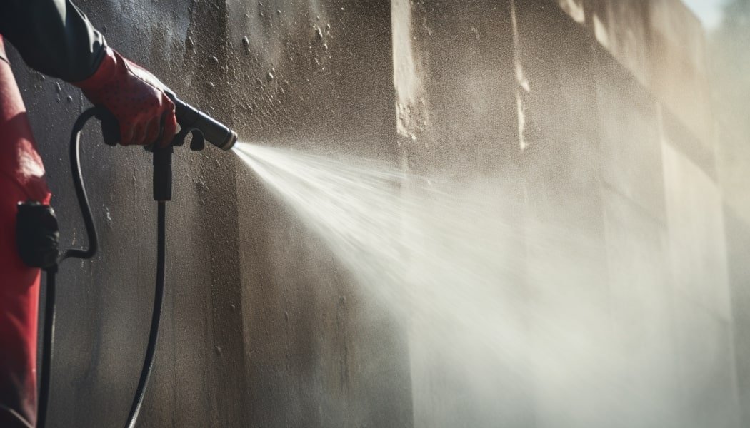 water spraying on a wall jet stream power washing