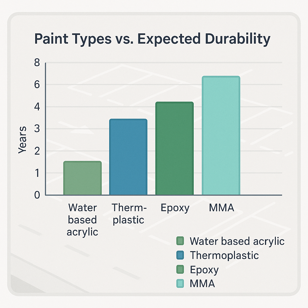 Chart Paint types vs. expected durability parking lot line maintenance Chart Paint types vs. expected durability parking lot line maintenance